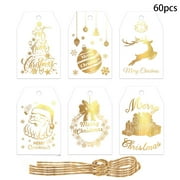 60 Pcs Christmas Silver Foil Paper Gift Tags Holiday Hang Name Tags Label with Twine for DIY Xmas Present Happy New Year Party Decoration